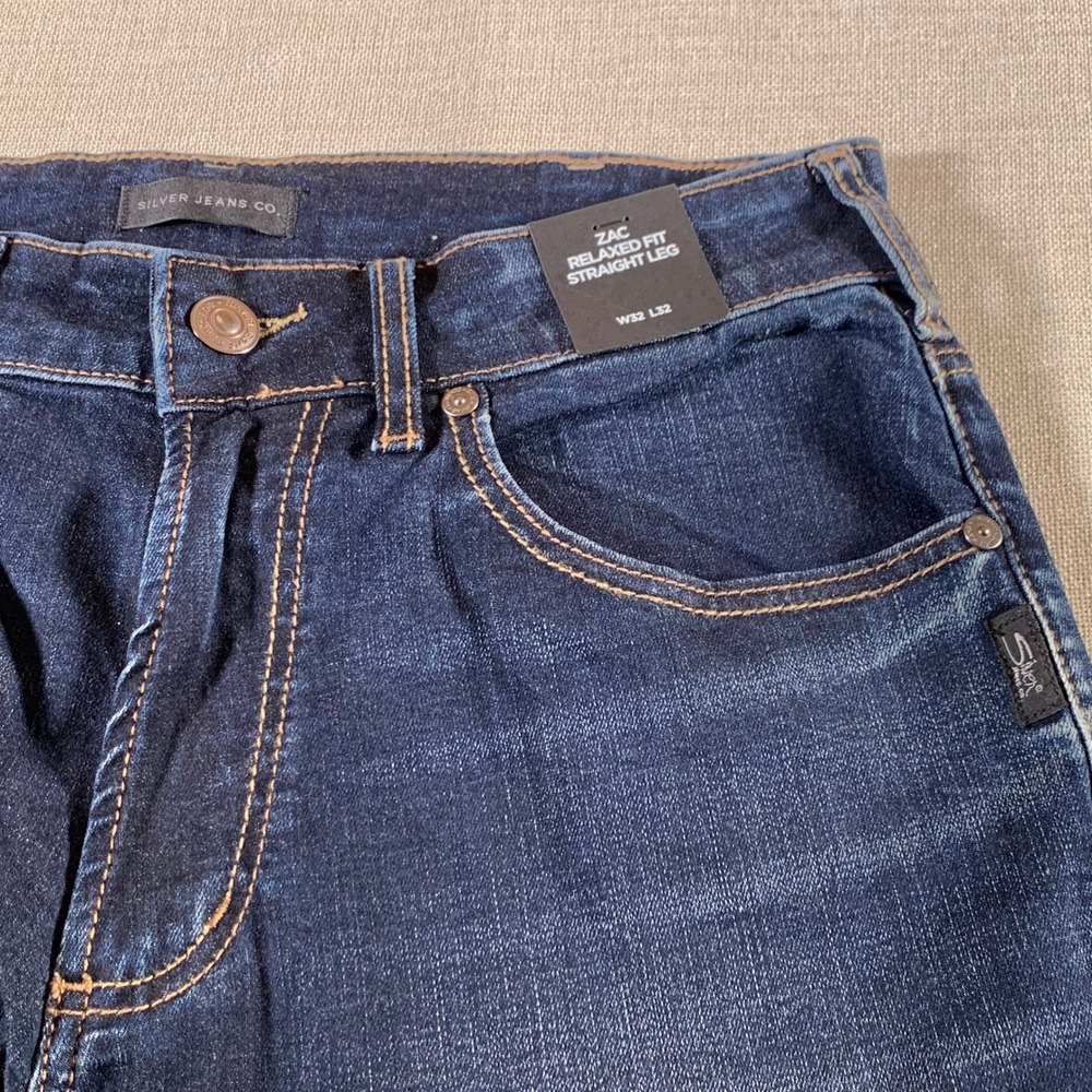 New Silver Jeans Co Zac Relaxed Fit Straight Leg Dark Wash Denim Jeans W32 L32 - Picture 10 of 14
